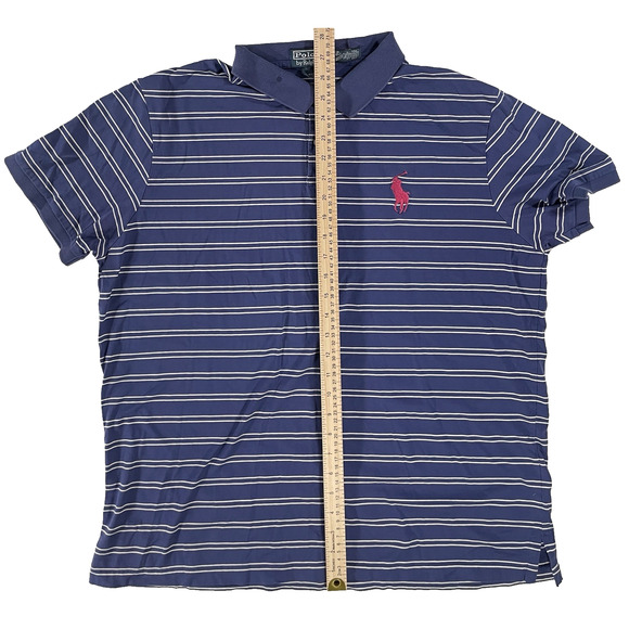 Polo Ralph Lauren Mens XL Short Sleeve Custom Fit Big Pony Striped Shirt Navy - Picture 8 of 9